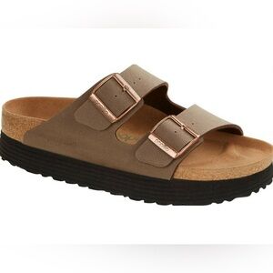 Birkenstock Papillio Arizona Platform Sandals Size 8 39 Vegan Mocha Brown NWT